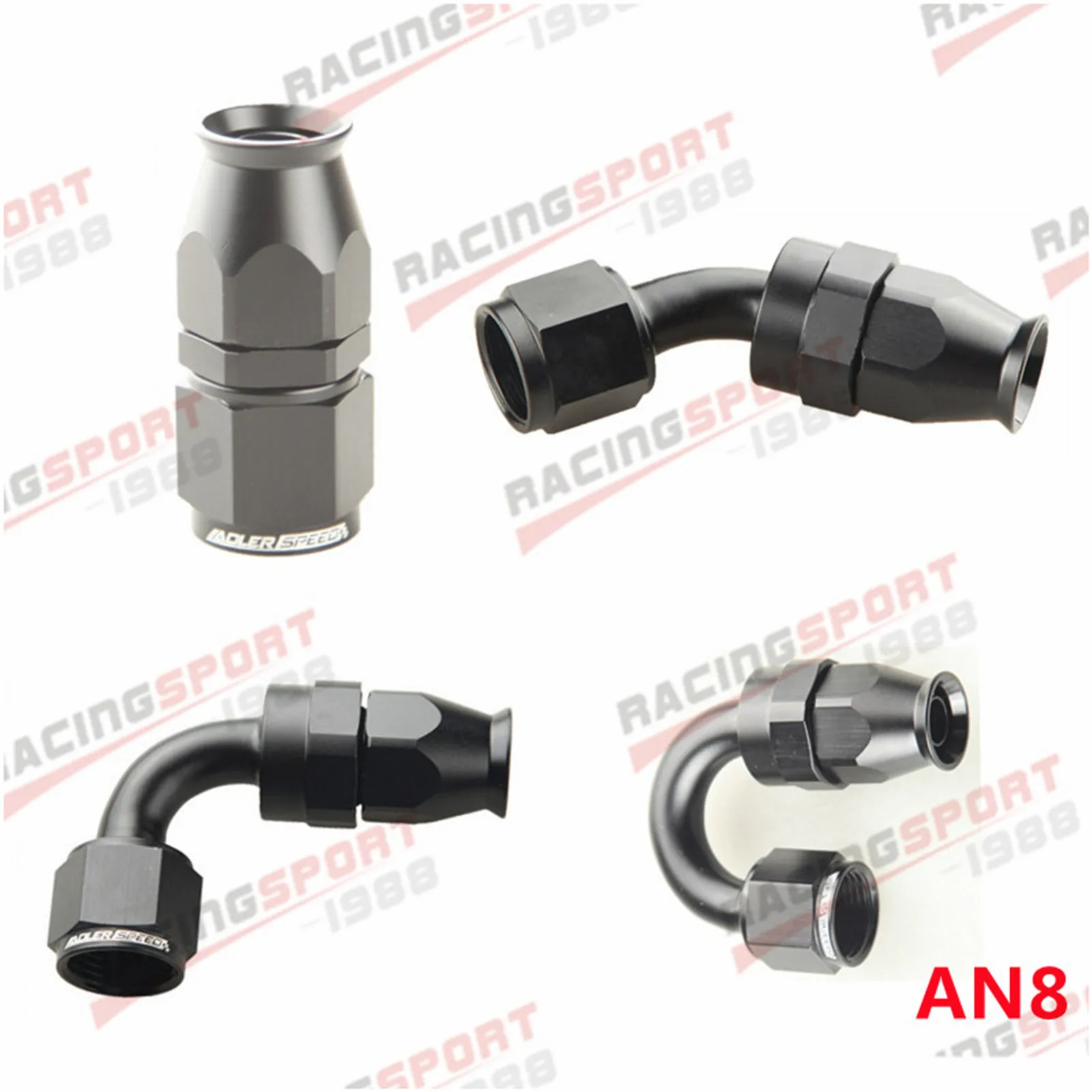 

AN8 AN-8 Straight 45/90/180 Degree Reusable Swivel P-TFE T-eflon Hose End Fitting Adapter Black