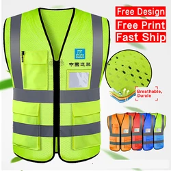 High Visibility Mesh Safety Reflective Vest with Pockets and Zipper Security Cycling Walking Sports Outdoor  Construction Vest