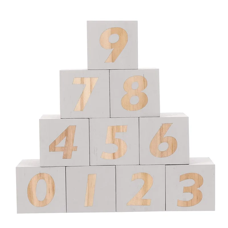 5CM Wooden Number Baby Milestone Blocks 0-9 Weekly Monthly Age Square Cubes Toys Baby Shower Nursery Decor Photo Props