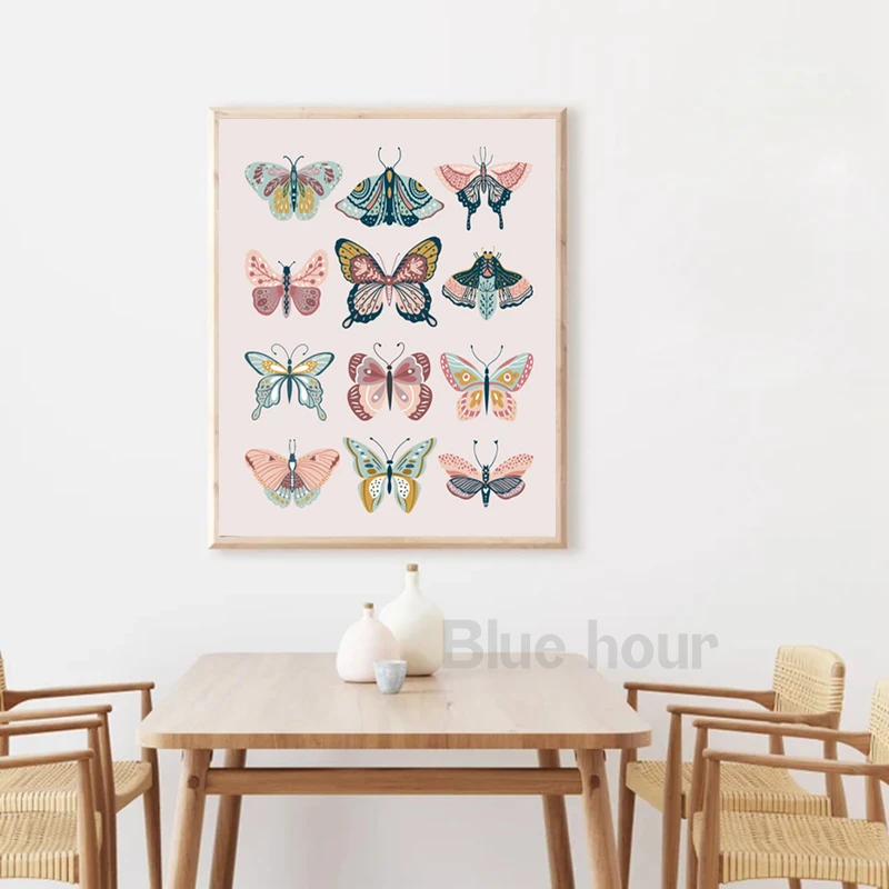 Butterflies Canvas Art Prints And Poster Girls Gift Vintage Butterflies Painting Wall Pictures Boho Girl\'s Nursery Room Decor