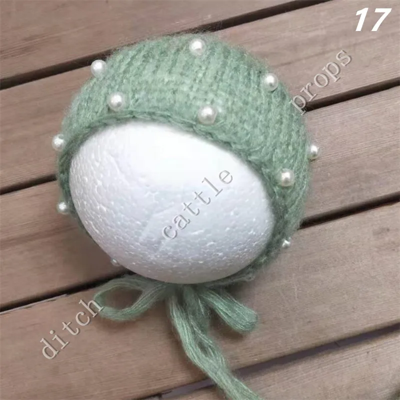 Hand-knitted Mohair Hat Newborn Photography Props  Plastic Pearl Cap