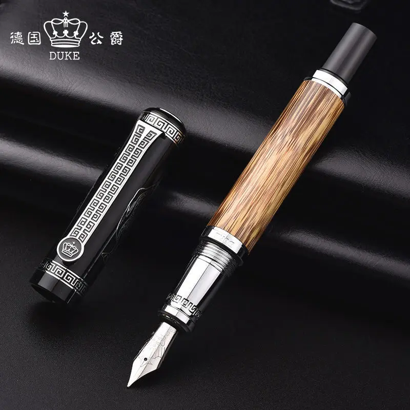 Luxury Duke Confucius Fountain Pen bamboo Relief Metal Silver Bend Nib Business Stationary