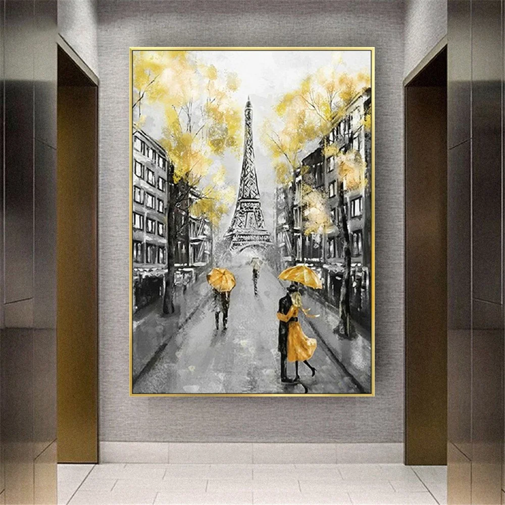 

Eiffel Tower Picture 100% Hand-Painted Paris Street Oil Painting On Canvas For Living Room Home Decoration Art Gift Exhibits