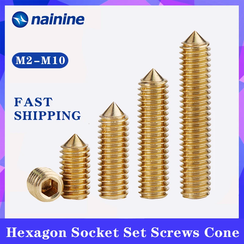 DIN914 Hexagon Socket Set Screws With Cone Point Brass Grub Screw