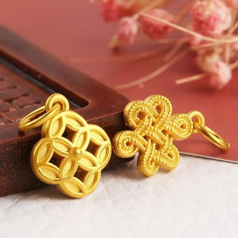 New Arrival 999 24K Yellow Gold Pendant Women Chinese knot Necklace Pendant