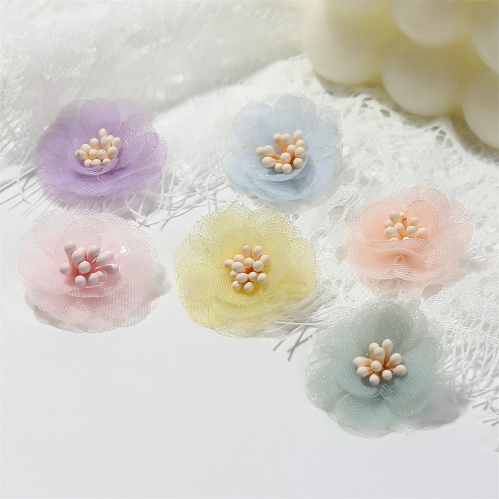 10Pcs Chiffon Gauze Flowers DIY Headwear Hat Dress Decorations Clothes Crafts Hairpin Corsage Accessories Artificial Flowers