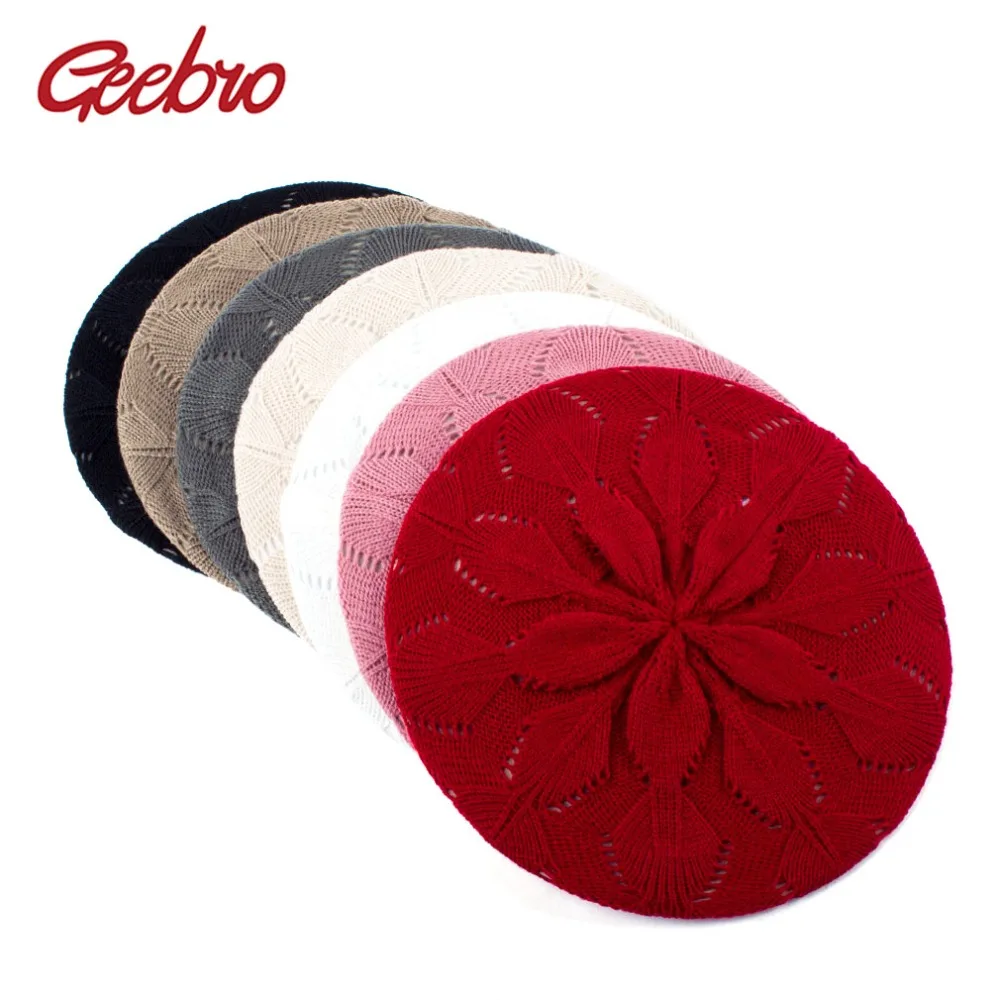 

Geebro Women's Popular Solid Color Knitted Casual Berets New Spring Fashion Soft Acrylic Hats Girls Autumn Artist Caps Bonnet