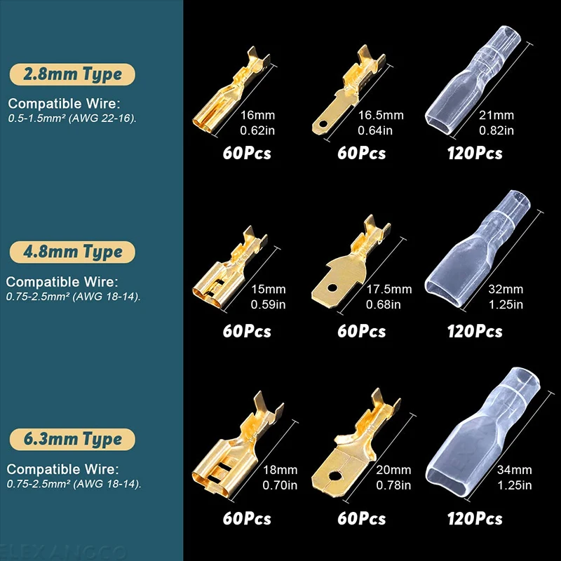 180/300/315PCS 2,8mm 4,8mm 6,3mm Stecker und Buchse Draht Spaten Stecker und Isolierhülse Sortiment Kit für Auto Audio Lautsprecher – Detail 5