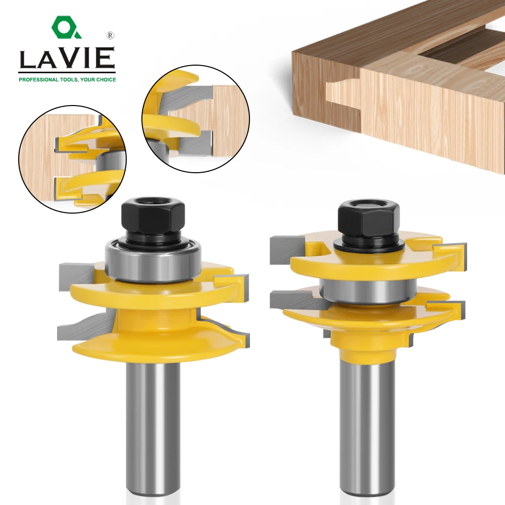 LAVIE 2pcs 12mm 1/2 Shank Door Panel Cabinet Tenon Router Bit Set Milling Cutter For Woodworking Cutter Cutting Wood Tools 03015