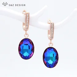 S&Z DESIGN New Fashion Egg Shape Oval Crystal Dangle Earrings For Women Wedding Classic 585 Rose Gold Color Jewelry