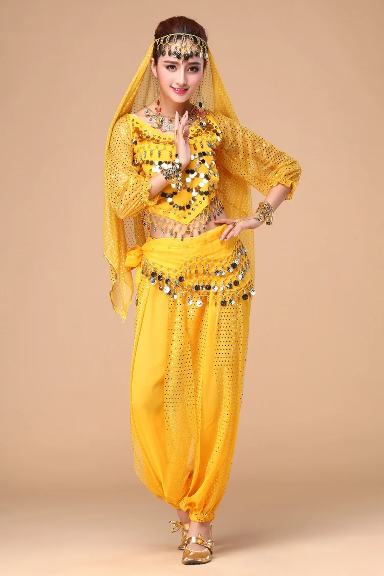 6 colors adult belly dance suit high quality chiffon belly dance performance costume India Dance Costume Outfit Dance Wear