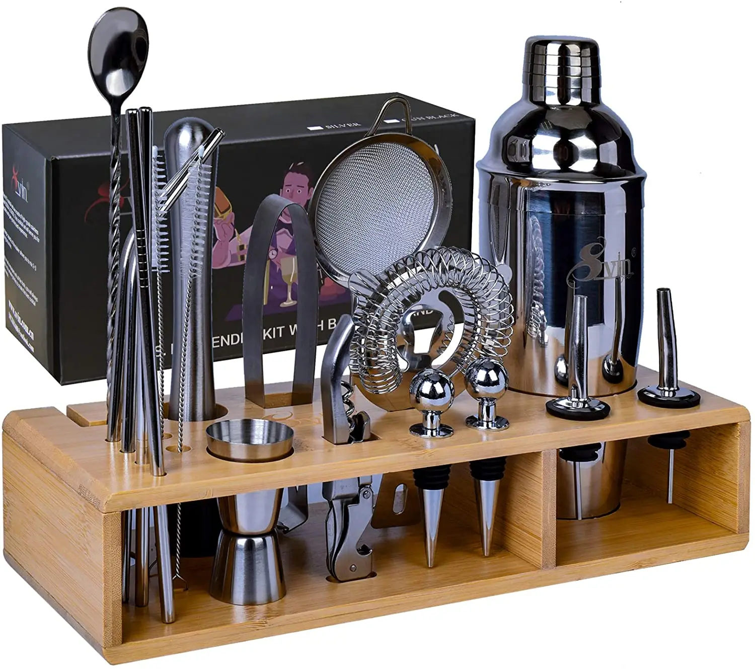 Bartender Kit 20 Piece Bar Tool Set with Bamboo Stand  Cocktail Shaker Set Stainless Steel Bar Tools for Drink