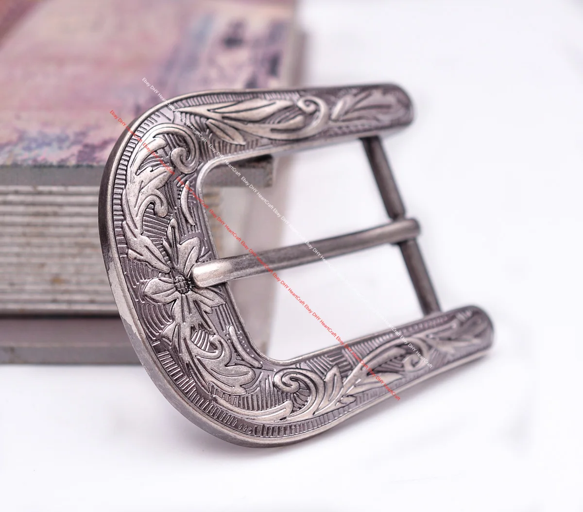 Huge Western Cowboy Cowgirl Rodeo 3PCS Set Silver Flower Embrossed DIY Leather Belt Buckle Replacement Fit 35mm Belt Strap