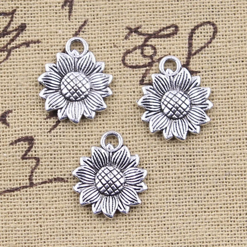 

8pcs Charms Sunflower Flower 18x15mm Antique Bronze Silver Color Plated Pendants Making DIY Handmade Tibetan Finding Jewelry