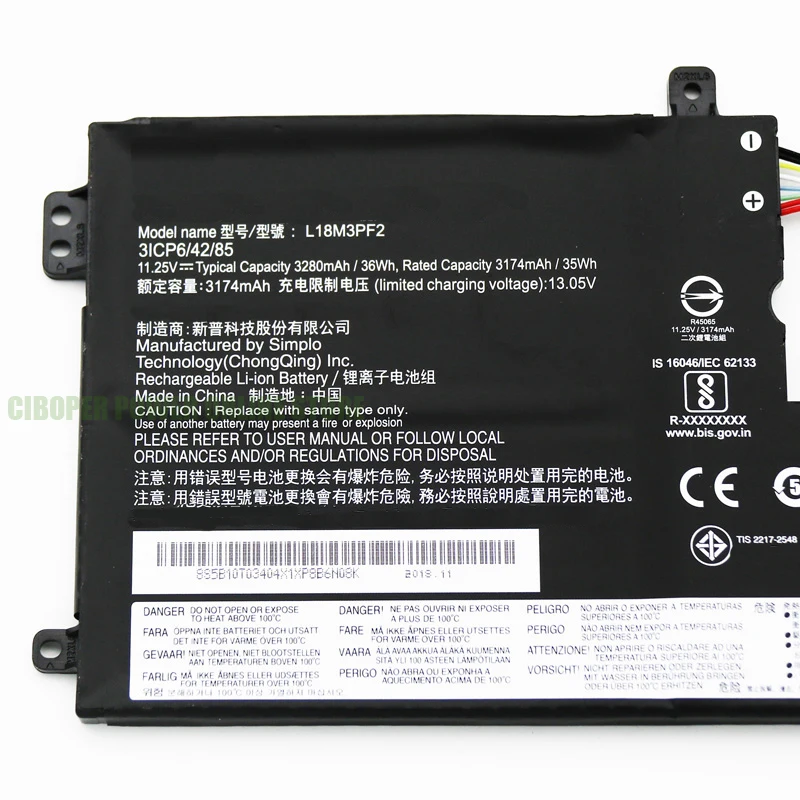 CP New Laptop Battery L18D3PF1 L18L3PF1 L18C3PF2 L18M3PF2 11.25V/36WH/3280mAh For IdeaPad L340 L340-15API L340-15IWL Series