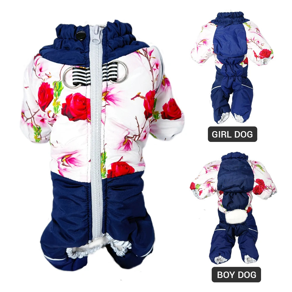 Girl/Boy Dog Winter Snowsuit Waterproof Windproof Winter Jackets for Dogs Soft Thicken Fleece Lining Winter Dog Clothes Overalls