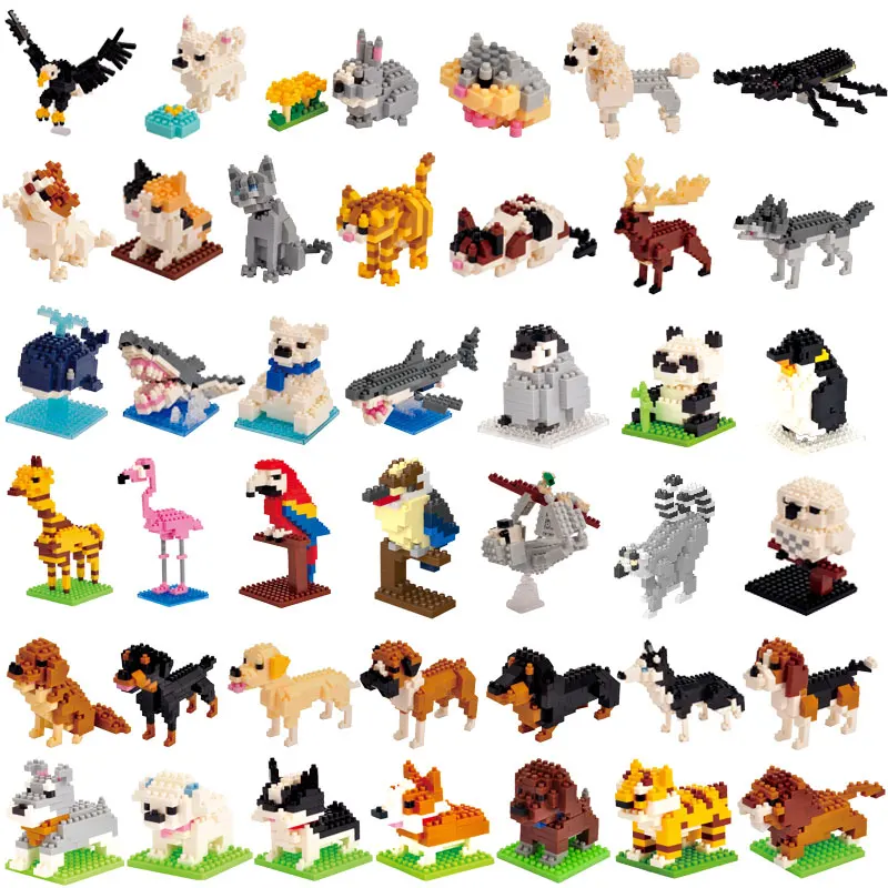 Analyste de blocs de construction de mini figurines d\'animaux pour enfants, mosse, chien, chat, taille micro, cadeau de Noël, jouets CE pour fille,