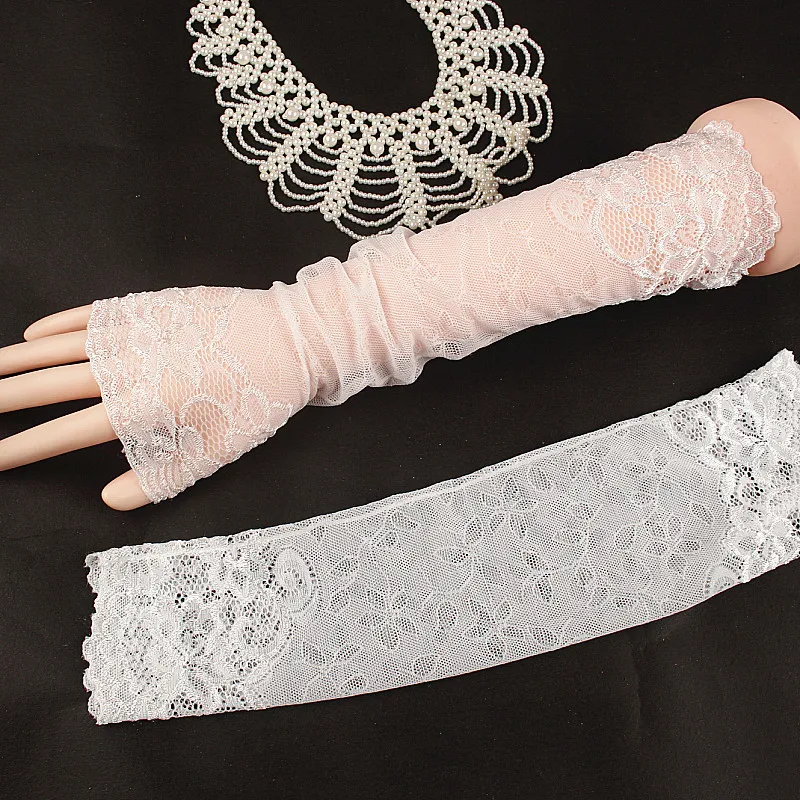 

Summer Sunscreen Long Arm Sleeve Fingerless Lace Gloves Women Driving Gloves Elastic Arm Cover Lady Fake Sleeve For Outdoor