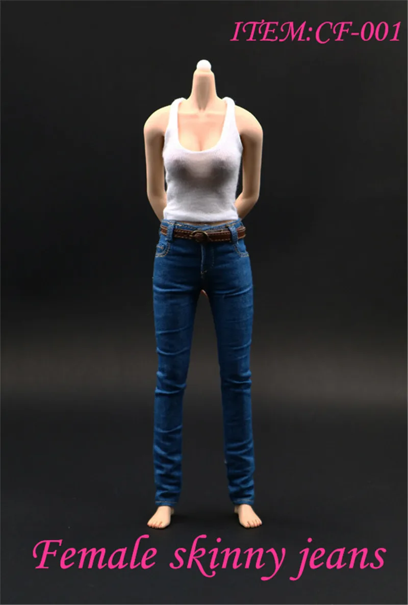 CF001 3 Colors 1/6 Scale Female Skinny Jwans Women Soldier Stretch Slim Denim Pants Clothes Accessory For 12" Action Figure Body