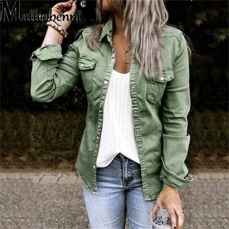 2021 Autumn With Fur Black Jean Jacket Ladies Mid Length Denim Shirt Coat Fashion New Slim Solid Color Women Street Denim Jacket