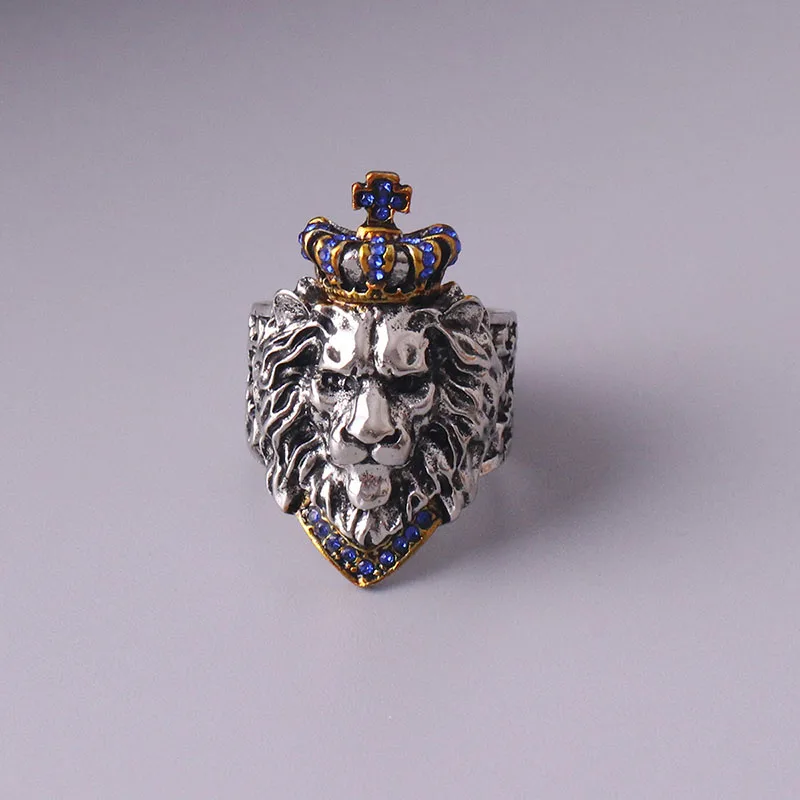 New Retro Crown Lion Domineering Luxury Vintage Men Rings Party Night Club Cubic Zirconia Animal King Lion Rings Jewelry Gifts