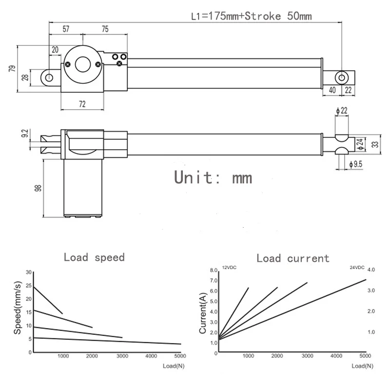 Stroke 50-250MM Load 5000N 500KG Electric Linear Actuator 12V 24V 36V With Speed 5-30MM/S Support Customized 2-10Inch Home Apply