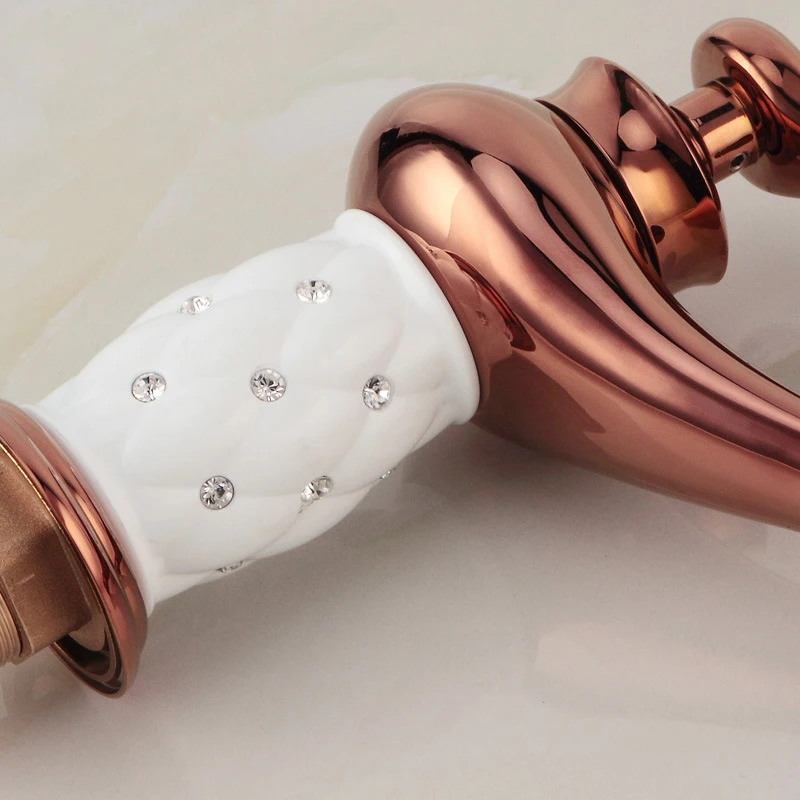 Brass Rose Gold With Diamond Luxury Bathroom Basin Mixer Taps Single Holder Deck Mount Faucets RS329