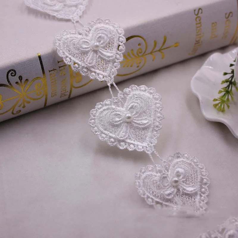 

20 ярдов бантов в форме сердца, роскошная кружевная отделка по краям, 5 см, розовое, белое свадебное платье, лента, вышитая аппликация, нашивка, швейное ремесло