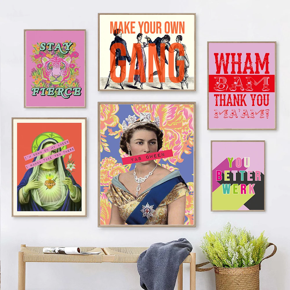 Feminist Lyrics Quote Queen Elizabeth Canvas Painting Retro Funny Virgin Mary Prayer Religious Print Poster Wall Art Room Decor