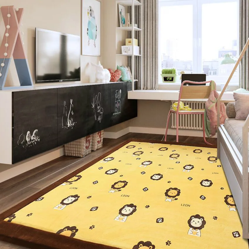 2CM Thick Play Mats Coral Fleece Blanket Carpet Children Baby Crawling Thickened Bedside Tatami Rug Cushion Mattress For Bedroom