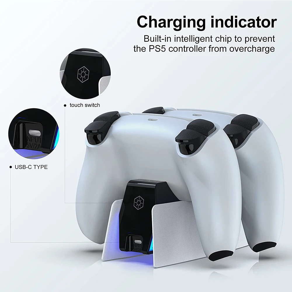 สำหรับ PS5 Type-C DualSense Charging Station แท่นชาร์จแบบ Dual Charger สำหรับ PlayStation 5 DualSense ไร้สายจอยควบคุมเกม