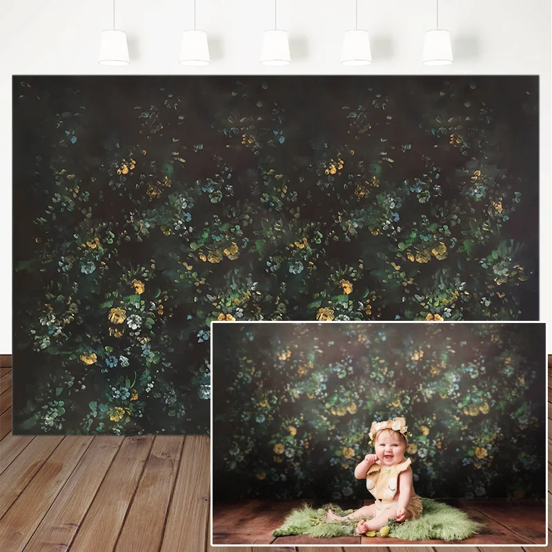 Dark Green Hand Painted Flower Photography Background Adult Child Portrait Baby Shower Backdrop Art Shooting Props Photo Studio