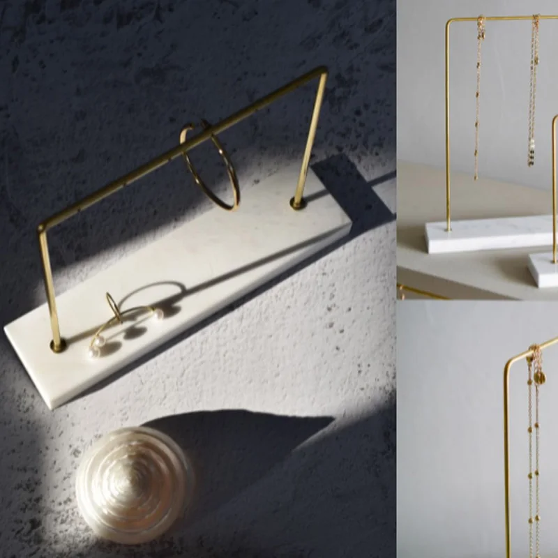 

Storage Display Props Jewelry Display New Arrival Marble Brass Household Display Stand Necklace Stand Earrings Necklace Stand