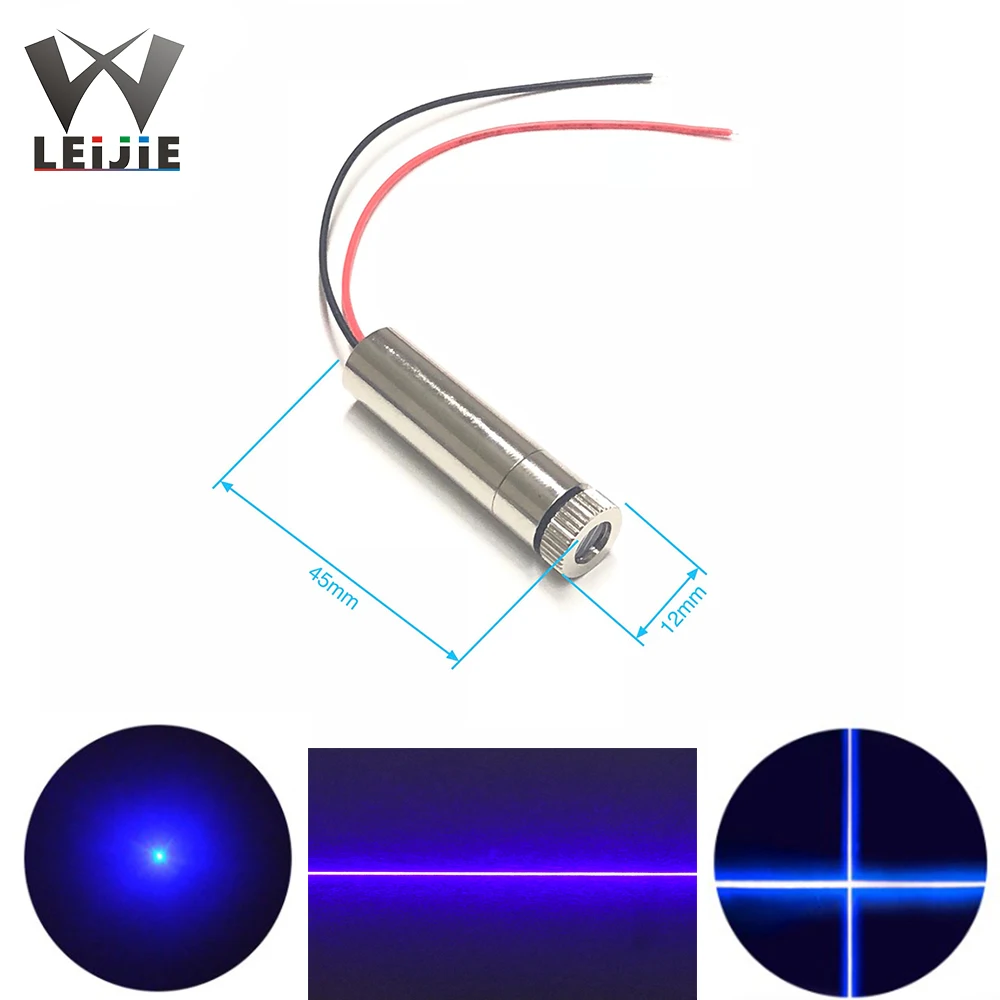 Adjustable Focusable 450nm 100mW 12*45mm 5V Pure Blue DOT / Line / Cross Laser Module 12mm LED LD Module