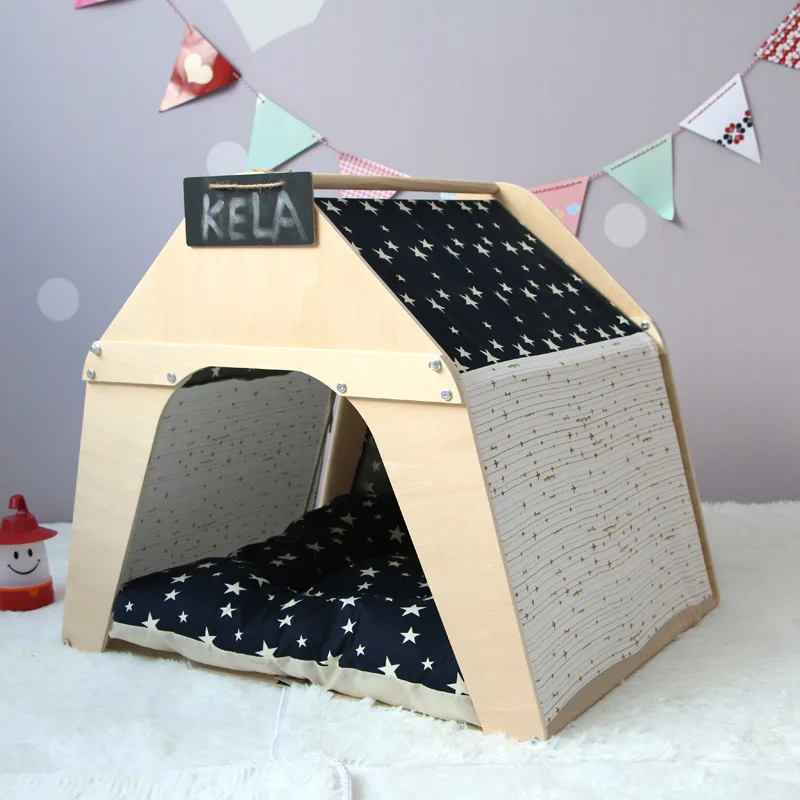 

2020 Creative Pet Dog Cat Puppy Houses Foldable Wooden Tent Animals Home Products Kennel Room Tent For Kitten Cat Small Animals