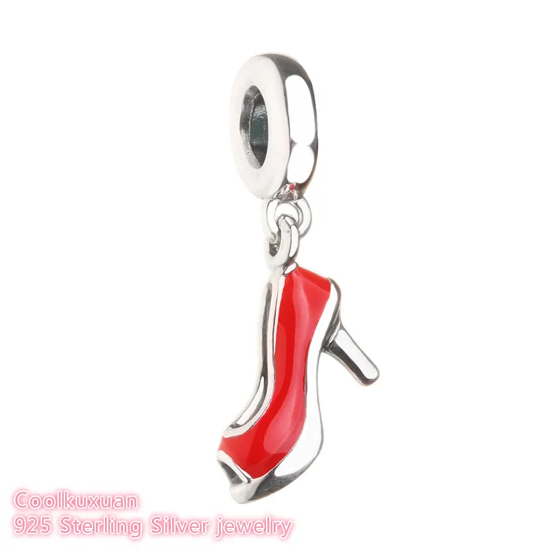 

Autumn 100% 925 Sterling Silver Red Stiletto Dangle Charm, Red Enamel Beads Fit Original Pandora Charms Bracelet jewelry