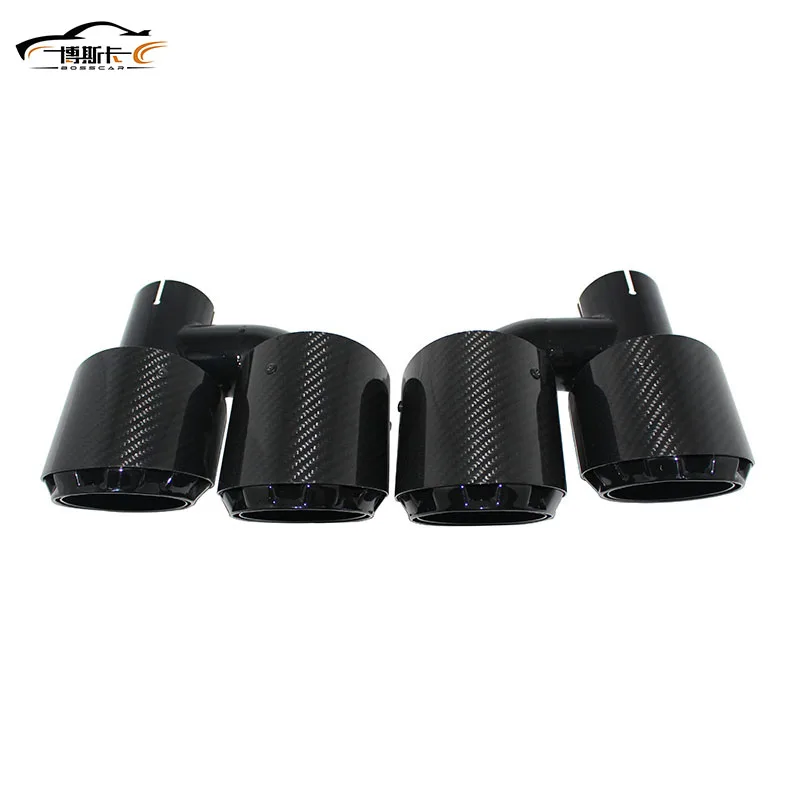 Car Carbon Fiber Glossy Muffler Tip Y Shape Double Exit Exhaust Pipe Mufflers Nozzle Decoration Universal Stainless Black SZ004