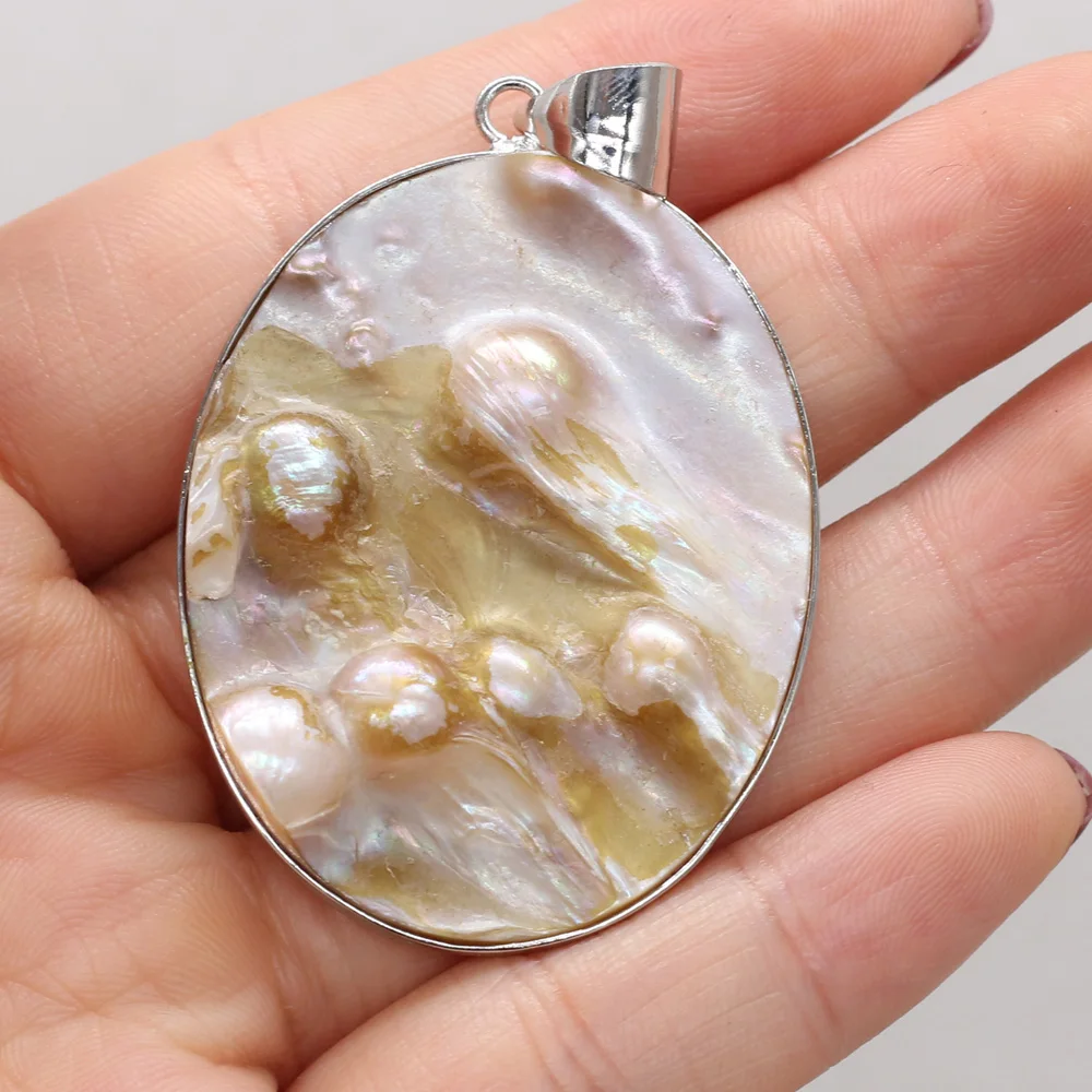 Natural Shell Pendant Oval shape White Mother of Pearl With pearls Exquisite charms For jewelry making DIY Necklace accessories