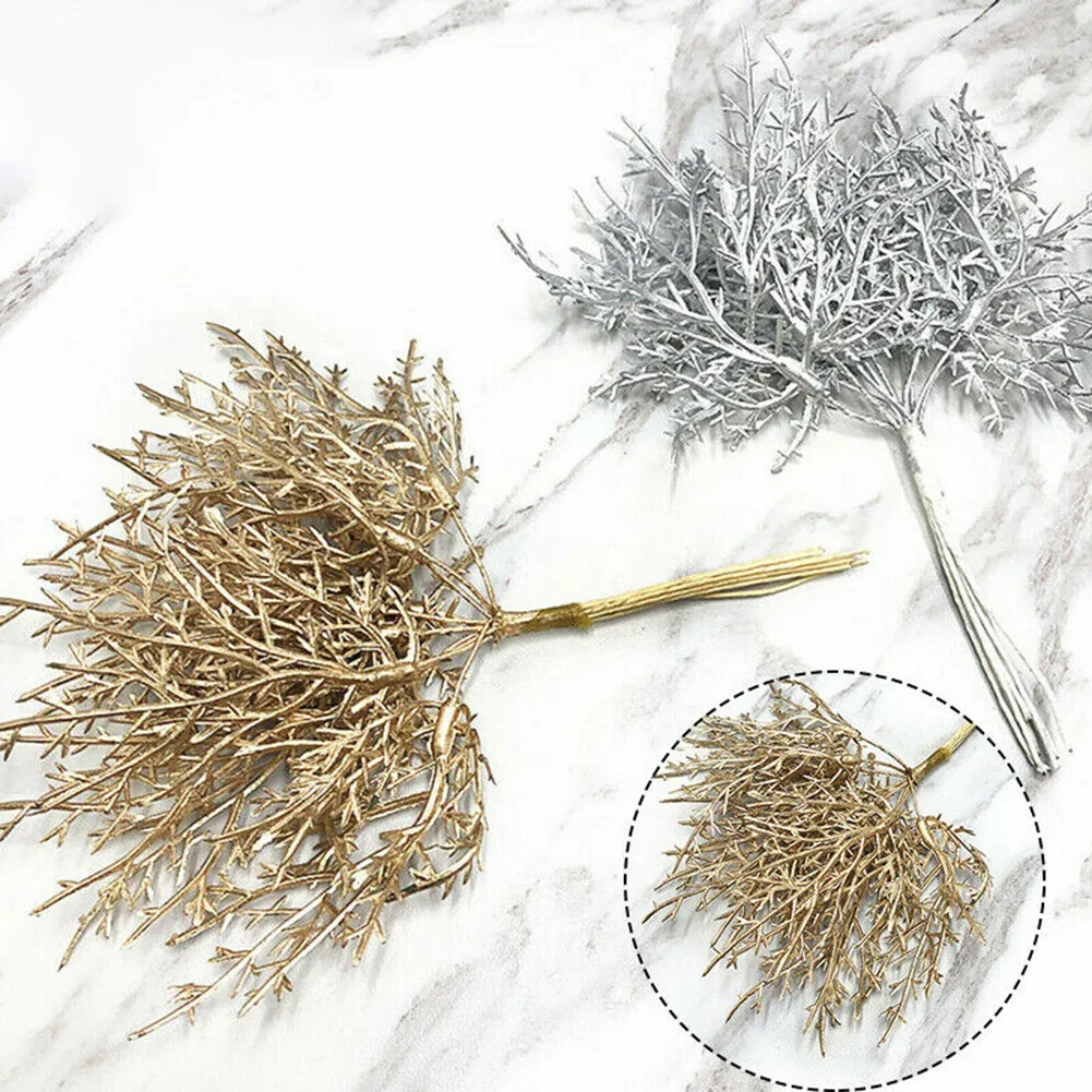 10pcs/Bundle Artificial Flower Pine Leaves Branch Plant Grass Xmas Wreath Decor Party Supply Wedding Decor DIY Accessory