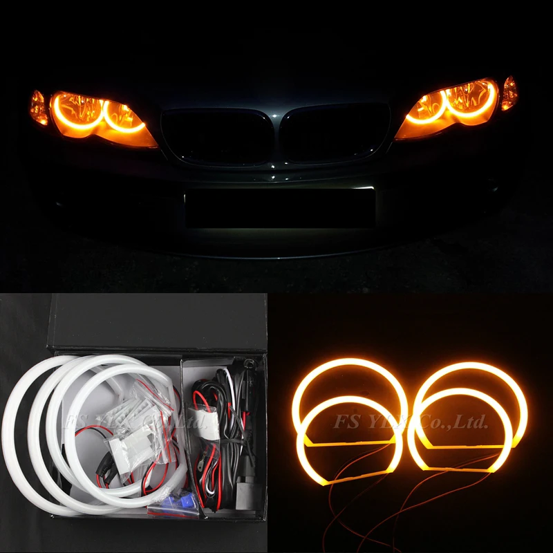 FSYLX SMD LED Angel Eyes for BMW  E46 Non Projector Car SMD LED Angel Eye headlight for e46 Cotton Yellow/Amber 2x131mm 2x146mm