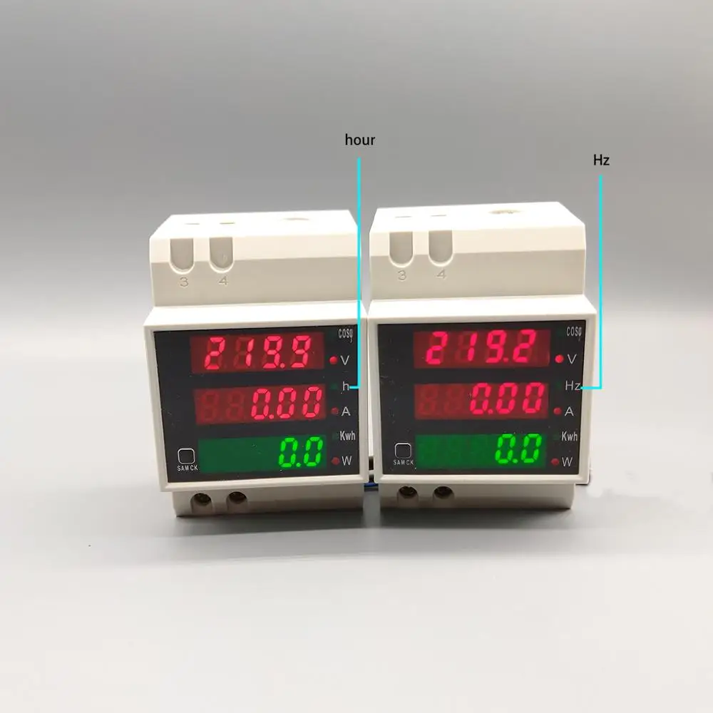 Din-рейка светодиодный AC 80-300V 0-100.0A Вольтметр Амперметр Дисплей Активная мощность и коэффициент мощности время счетчик энергии напряжение тока