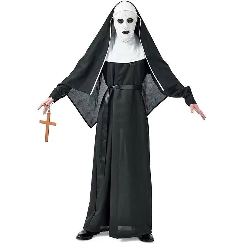 S-XL Adulte Unisexe Halloween Prêtre Nonne Costumes Zombie Fréquence De Marche Effrayant Cosplay Pourim Carnaval Discothèque Py Jouer Robe De Soirée