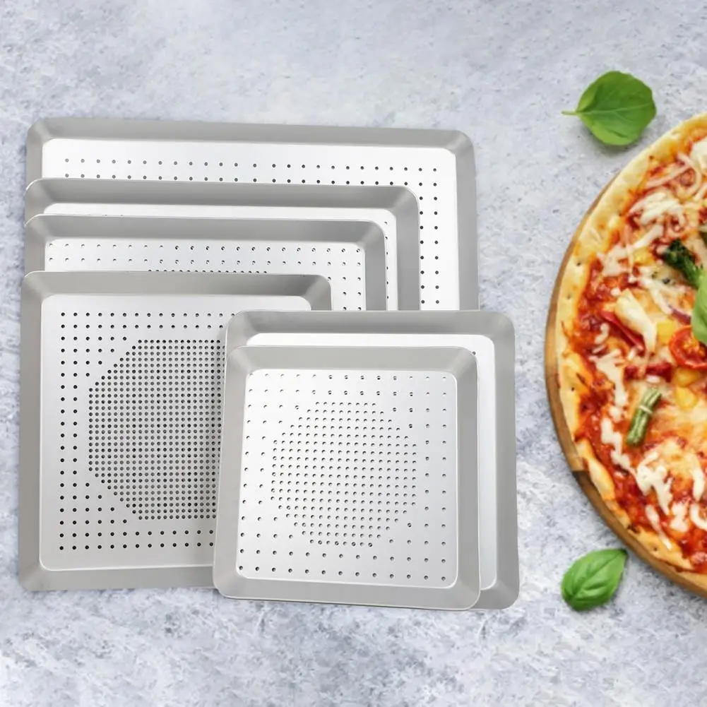 8/9/10/12/15 16 Inch Pizza Pan Baking Dishes Square Non-Stick Aluminium Alloy Punching Mesh Pizza Baking Pan Tray Kitchen Tool