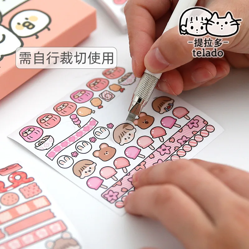 100 Sheets Set Paper Stickers Kawaii Rabbit Cartoon Animal Adhesive DIY Craft Label for Scrapbooking Journal Planner Diary