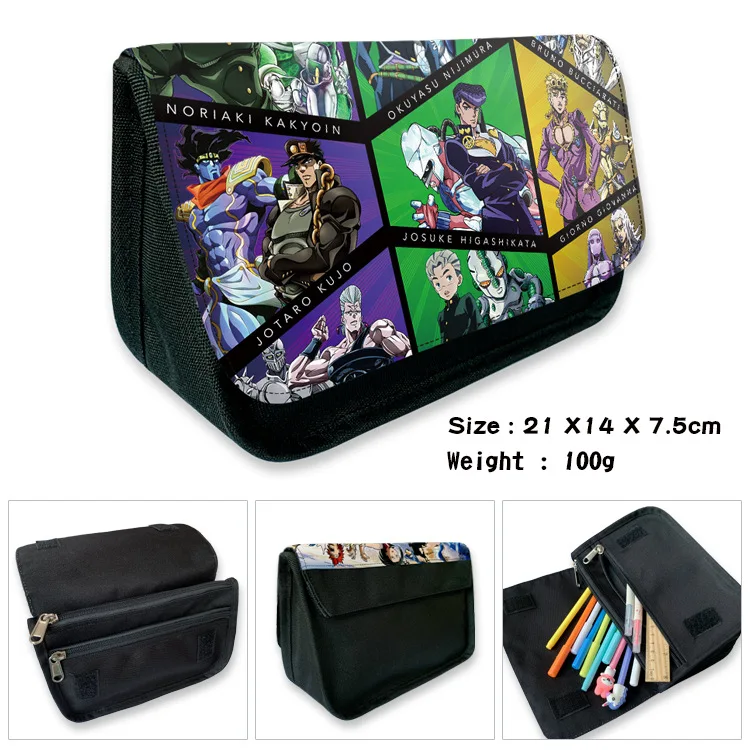 Anime JoJo Bizarre Adventure Cartoon Pencil Case Stationery Box Students Pen Pouch Female Cosmetic Make Up Bags