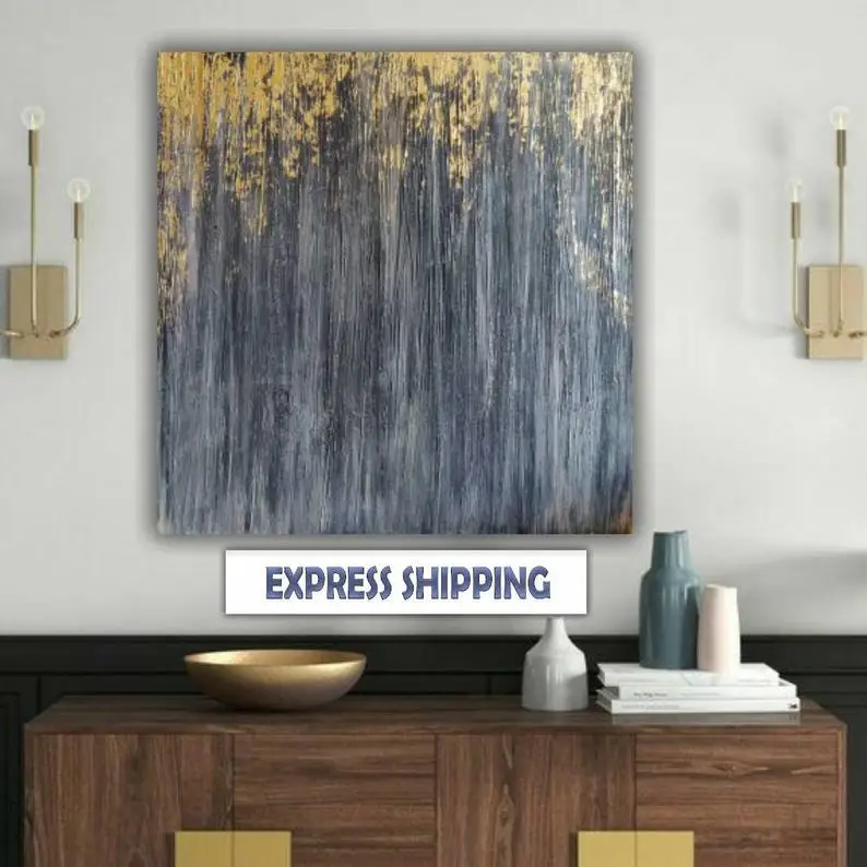 

Handmade Painting Origional Painting Abstract Art Large Abstract Gold Leaf Painting Black And Gray Texture Painting