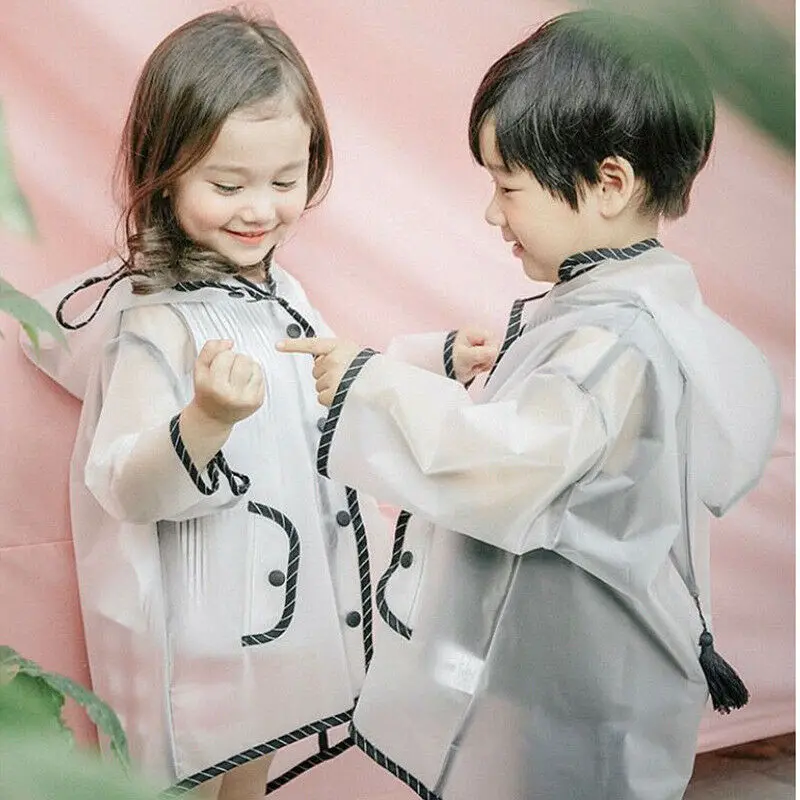 Waterproof Rain Poncho Clear Transparent Tour Children Raincoat Student Rainsuit Protective Covers Fashion EVA Kids Raincoat