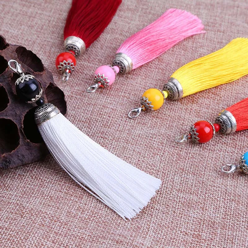 5pcs/lot 14 Colors Polyester Tassel Charms Pendants with Lobster Clasps Tassel Brush for DIY Earrings Jewelry Making Findings