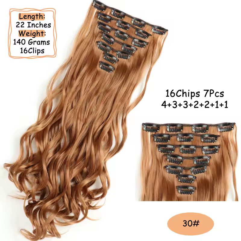 NICESY 16Clips Synthetic 24Inch Long Curly Hair Hairpiece Heat Resistant Hair Extension Clips In Ombre Black Brown Blond Women - Image 11