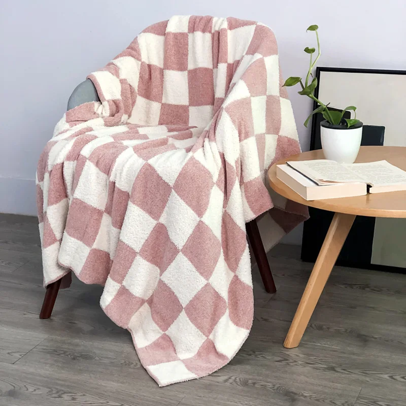 

Checkerboard Blanket Air Conditioner Blanket Retro Sofa Blanket Office Nap Shawl Sofa Cover Geometric Plaid Blanket